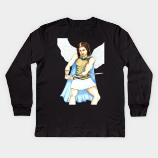 Archangel Michael the Protector- Light Grey Kids Long Sleeve T-Shirt